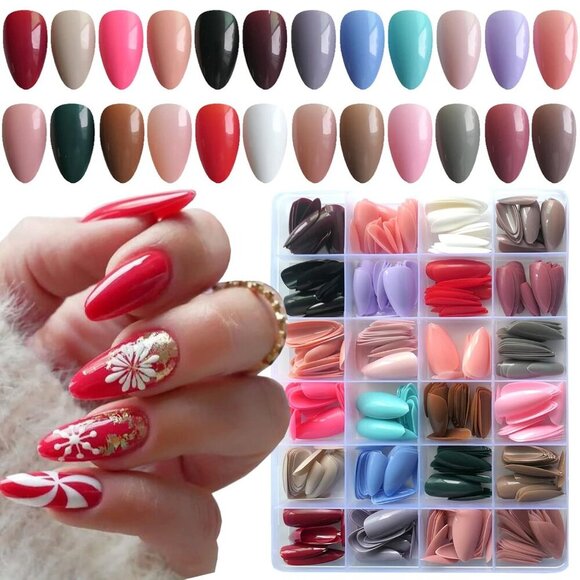 576pc Medium Press on Nails Almond Fake Nails Full Cover Acrylic Nails Press ons - Picture 1 of 8